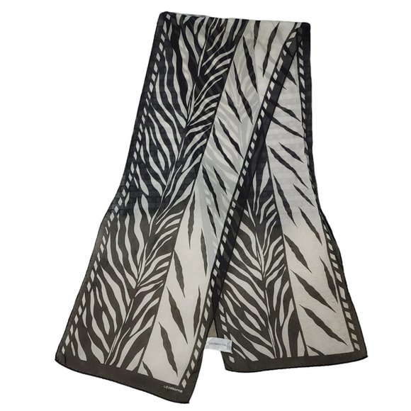 LIZ CLAIBORNE Vintage Bundle: Black White Scarf & Gold Bag Charm/Keychain - Picture 2 of 12